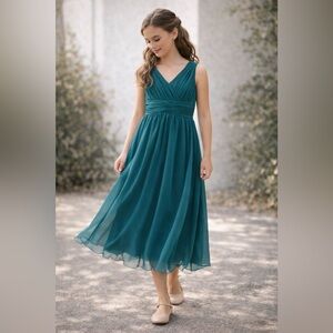 Hatch Rose Teal Chiffon Dress – Girls Size 12 NWT Wedding Flower Girl Formal